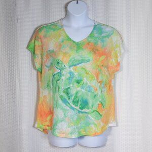 Art & Sol Size XL Green/Orange - turtle hidden art lightweight tshirt